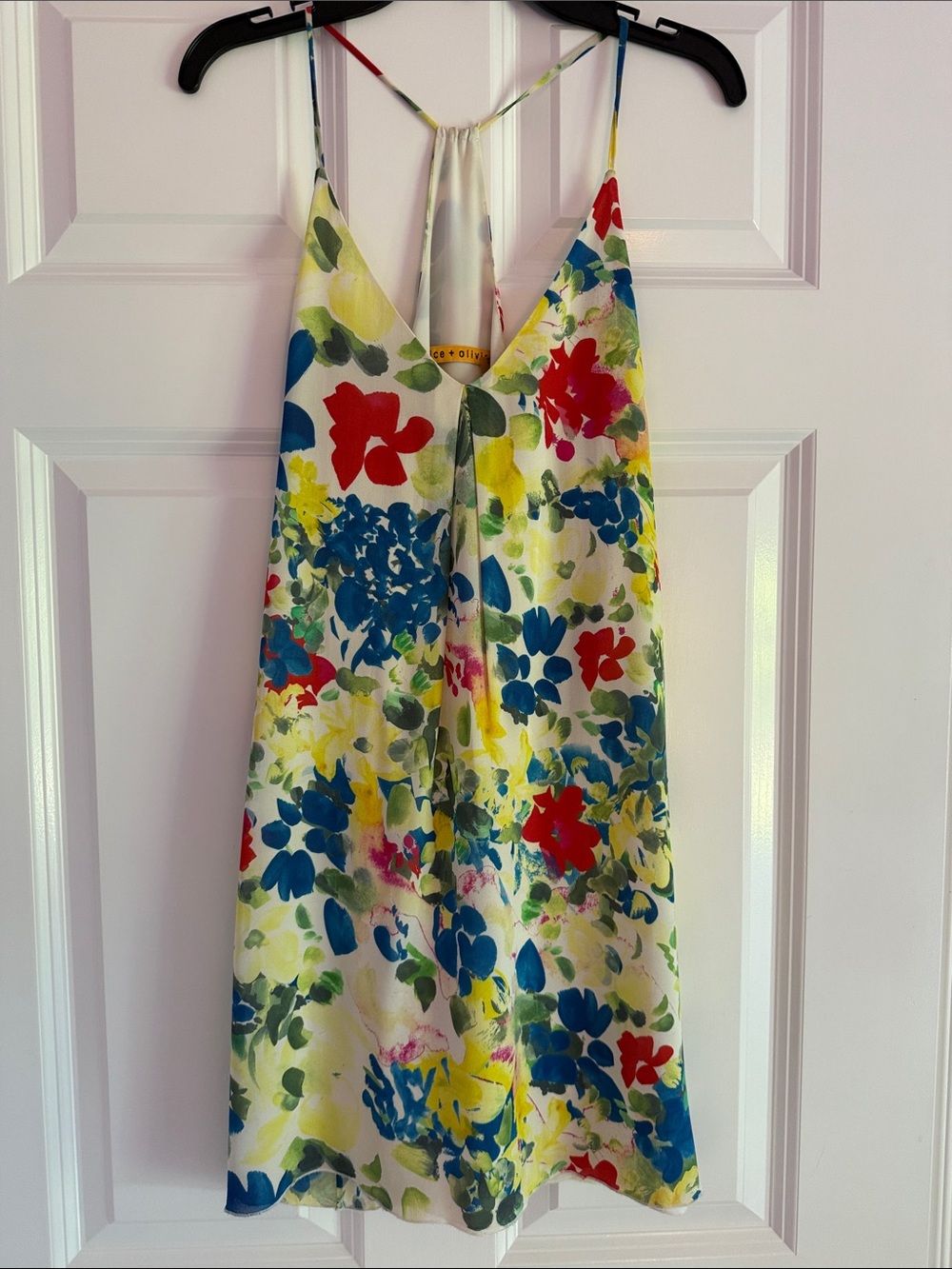 Alice + Olivia Multicolor Floral Slip Mini Dress — Blue, Red, Yellow, Green